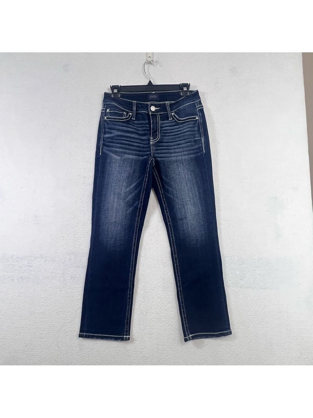Daytrip Womens 25 Blue Jeans Virgo Straight Thick Stitch Stretch Flap Pocket New